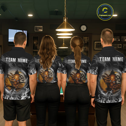 Funny Skull Billiard 8 Ball & 9 Ball Pool Shirt For Women Custom Grey Flaming Billiard Team Jersey TDM7945