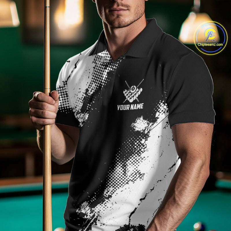 Black And White 8 Ball Billiard Jersey For Men Custom Billiard Tournament Shirt, Pool Team Jersey TDM7949