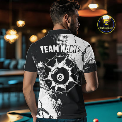 Black And White 8 Ball Billiard Jersey For Men Custom Billiard Tournament Shirt, Pool Team Jersey TDM7949