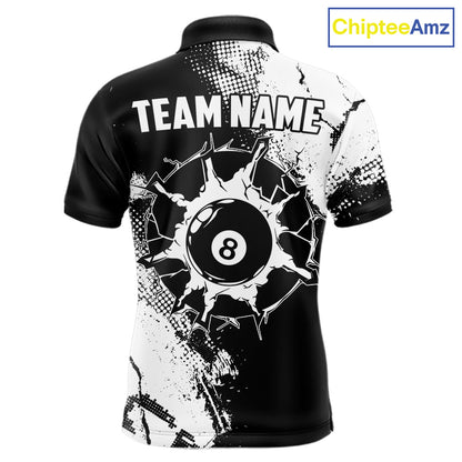 Black And White 8 Ball Billiard Jersey For Men Custom Billiard Tournament Shirt, Pool Team Jersey TDM7949