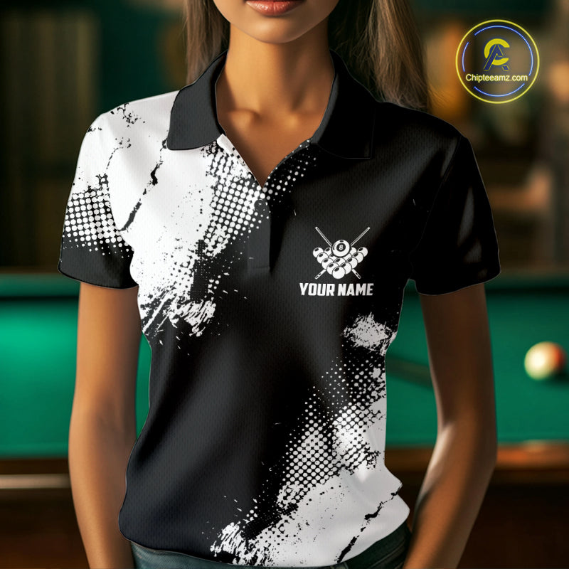 Black And White 8 Ball Billiard Jersey For Women Custom Billiard Tournament Shirt, Pool Team Jersey TDM7949