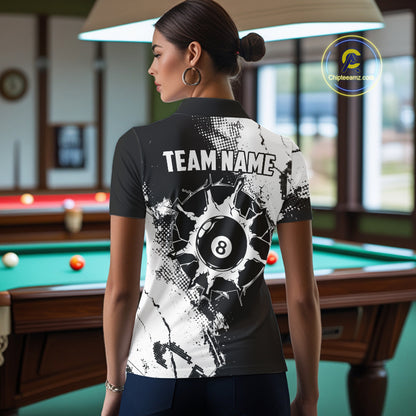 Black And White 8 Ball Billiard Jersey For Women Custom Billiard Tournament Shirt, Pool Team Jersey TDM7949