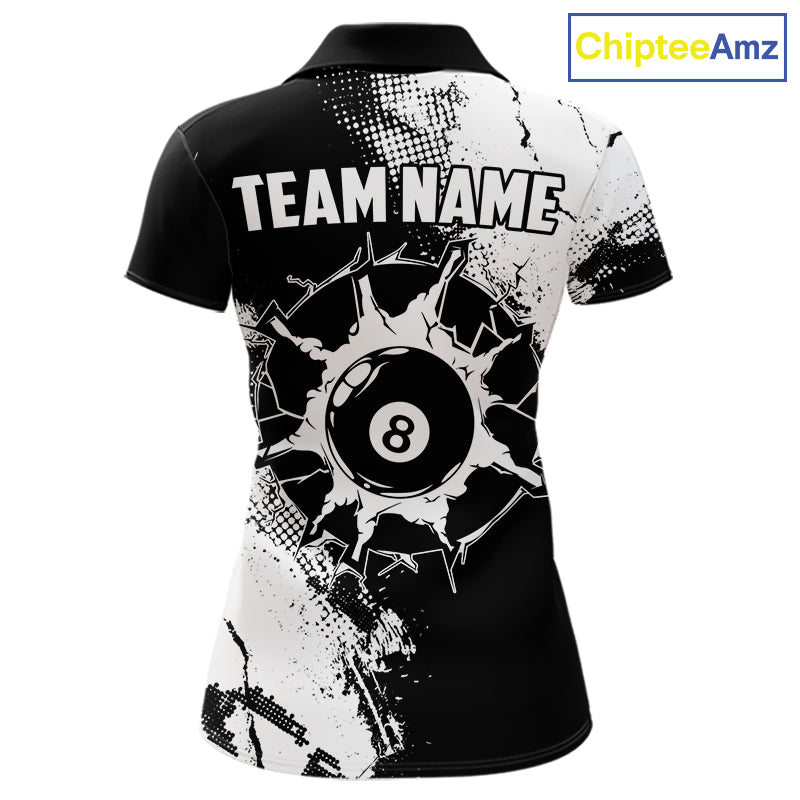 Black And White 8 Ball Billiard Jersey For Women Custom Billiard Tournament Shirt, Pool Team Jersey TDM7949