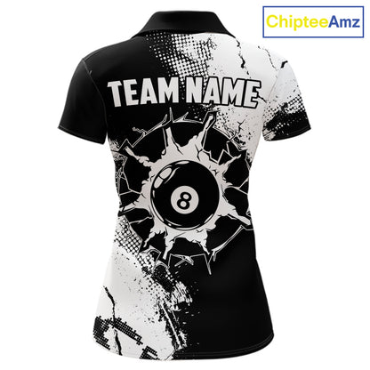 Black And White 8 Ball Billiard Jersey For Women Custom Billiard Tournament Shirt, Pool Team Jersey TDM7949