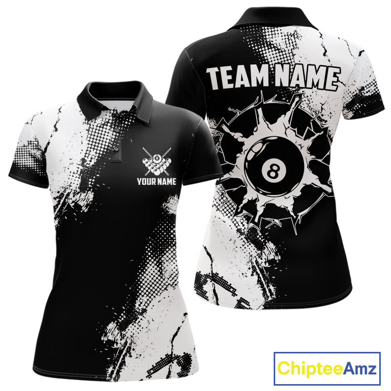 Black And White 8 Ball Billiard Jersey For Women Custom Billiard Tournament Shirt, Pool Team Jersey TDM7949