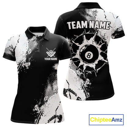 Black And White 8 Ball Billiard Jersey For Women Custom Billiard Tournament Shirt, Pool Team Jersey TDM7949