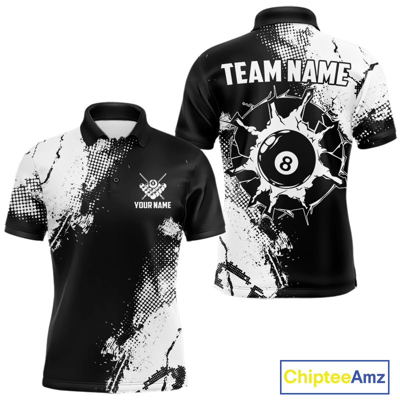 Black And White 8 Ball Billiard Jersey For Men Custom Billiard Tournament Shirt, Pool Team Jersey TDM7949