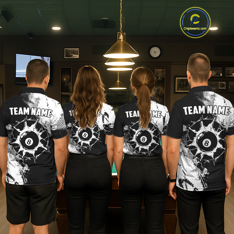 Black And White 8 Ball Billiard Jersey For Men Custom Billiard Tournament Shirt, Pool Team Jersey TDM7949
