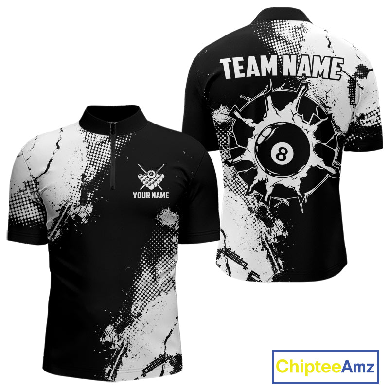 Black And White 8 Ball Billiard Jersey For Men Custom Billiard Tournament Shirt, Pool Team Jersey TDM7949