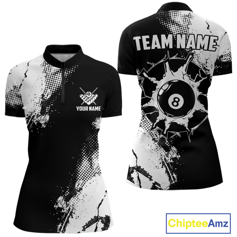 Black And White 8 Ball Billiard Jersey For Women Custom Billiard Tournament Shirt, Pool Team Jersey TDM7949