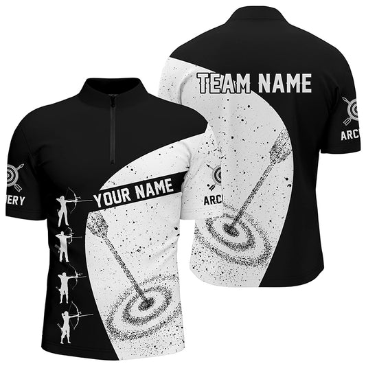 Custom Black White Archery Silhouettes Grunge Style 3D Quarter-Zip Shirts For Men TDM0615