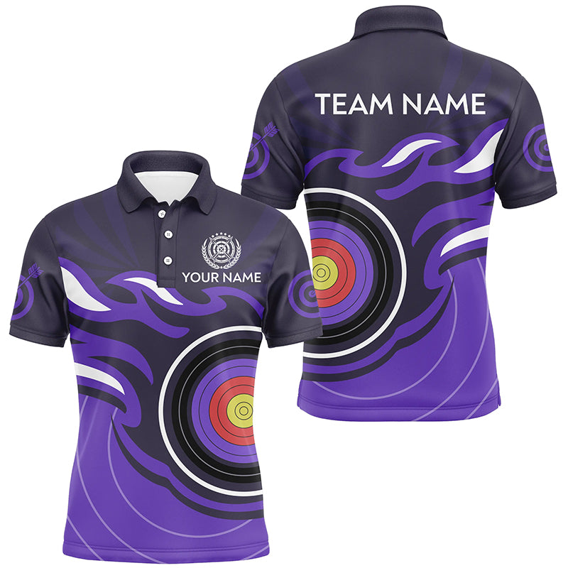Personalized Purple Archery Target Flame Men Polo & 1/4 Zip Shirts, Archery Shirts For Team Jerseys TDM3036