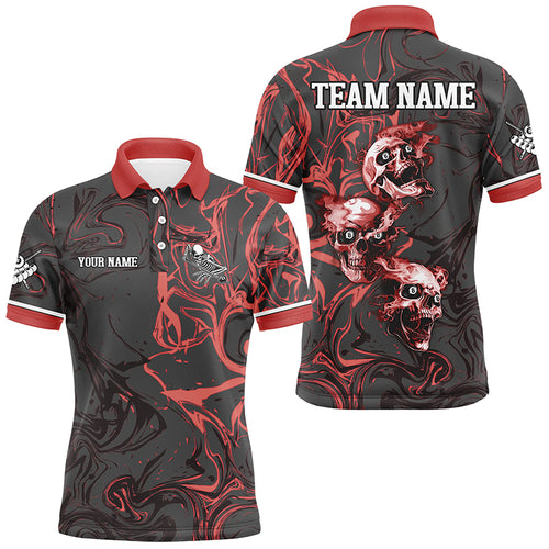 Black And Red Abstract Custom Skull Smoke Billiard Shirt For Men, Billiard Jersey Pool Player Shirt TDM3042