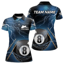 Load image into Gallery viewer, Black And Blue Thunder Lightning Custom 8 Ball Pool Billiard Shirts For Women, Billiard Pool Jerseys TDM3280