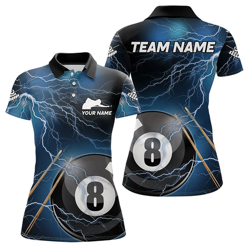 Black And Blue Thunder Lightning Custom 8 Ball Pool Billiard Shirts For Women, Billiard Pool Jerseys TDM3280