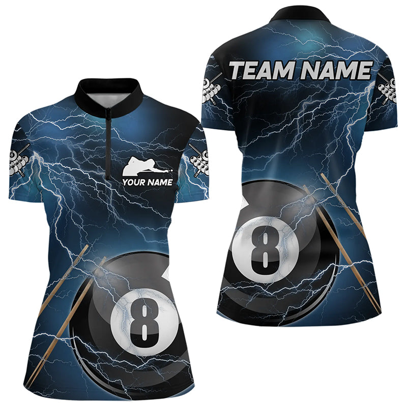 Black And Blue Thunder Lightning Custom 8 Ball Pool Billiard Shirts For Women, Billiard Pool Jerseys TDM3280