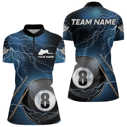 Black And Blue Thunder Lightning Custom 8 Ball Pool Billiard Shirts For Women, Billiard Pool Jerseys TDM3280