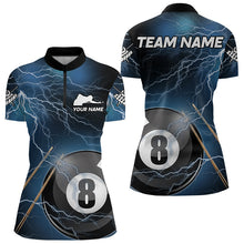 Load image into Gallery viewer, Black And Blue Thunder Lightning Custom 8 Ball Pool Billiard Shirts For Women, Billiard Pool Jerseys TDM3280