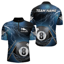 Load image into Gallery viewer, Black And Blue Thunder Lightning Custom 8 Ball Pool Billiard Shirts For Men, Billiard Pool Jerseys TDM3280