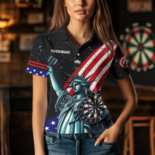 Load image into Gallery viewer, Personalized The Statue Of Liberty Black Darts Shirts For Women Custom Us Flag Patriotic Darts Jersey TDM3466