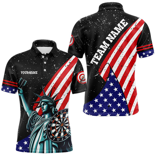 Personalized The Statue Of Liberty Black Darts Shirts For Men Custom Us Flag Patriotic Darts Jersey TDM3466