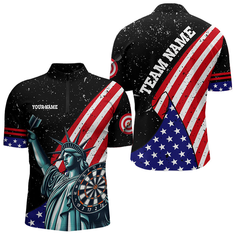 Personalized The Statue Of Liberty Black Darts Shirts For Men Custom Us Flag Patriotic Darts Jersey TDM3466