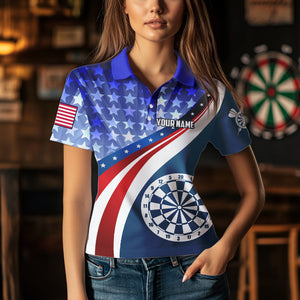 Personalized USA Flag Darts Polo & Quarter Zip Custom Women Dart Shirt Patriotic American Dart Jersey TDM3468