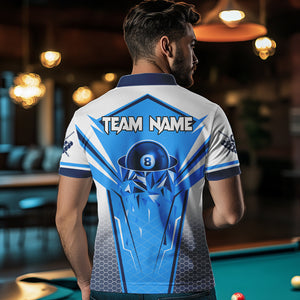 Personalized Blue And White  8 Ball Billiard Shirts For Men Custom 8 Ball Pool Billiard Team Jersey TDM3469