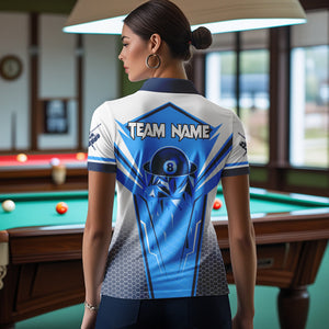 Personalized Blue And White  8 Ball Billiard Shirts For Women Custom 8 Ball Pool Billiard Team Jersey TDM3469