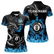 Load image into Gallery viewer, Personalized Blue Flaming Dragon 8 Ball Billiard Shirts For Women Custom Team League Billiard Jerseys TDM3471