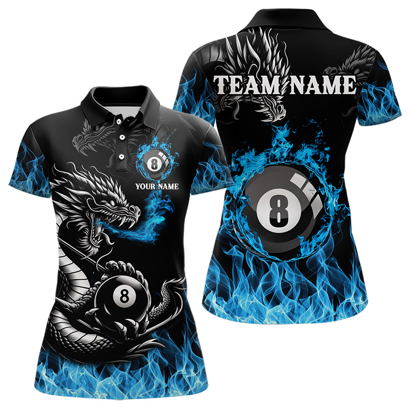 Personalized Blue Flaming Dragon 8 Ball Billiard Shirts For Women Custom Team League Billiard Jerseys TDM3471