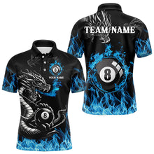 Load image into Gallery viewer, Personalized Blue Flaming Dragon 8 Ball Billiard Shirts For Men Custom Team League Billiard Jerseys TDM3471