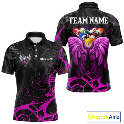Black And Purple 8 Ball Wings Billiard Shirt For Men Custom Tribal Pool Jersey Team Polo & 1/4 Zip TDM5774