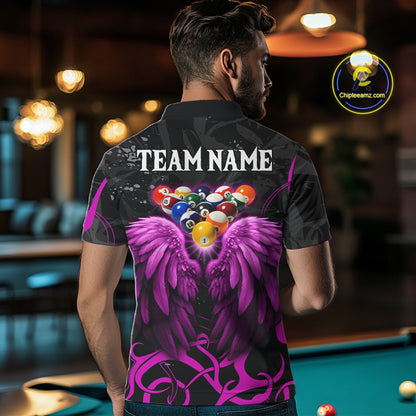 Black And Purple 8 Ball Wings Billiard Shirt For Men Custom Tribal Pool Jersey Team Polo & 1/4 Zip TDM5774