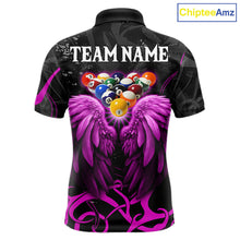 Load image into Gallery viewer, Black And Purple 8 Ball Wings Billiard Shirt For Men Custom Tribal Pool Jersey Team Polo &amp; 1/4 Zip TDM5774