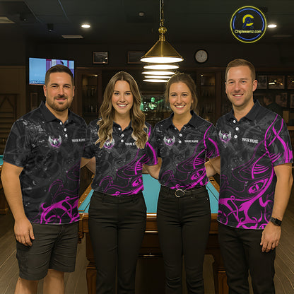 Black And Purple 8 Ball Wings Billiard Shirt For Men Custom Tribal Pool Jersey Team Polo & 1/4 Zip TDM5774