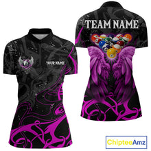 Load image into Gallery viewer, Black And Purple 8 Ball Wings Billiard Shirt For Women Custom Tribal Pool Jersey Team Polo &amp; 1/4 Zip TDM5774