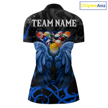 Load image into Gallery viewer, Black And Blue 8 Ball Wings Billiard Shirt For Women Custom Tribal Pool Jersey Team Polo &amp; 1/4 Zip TDM5775