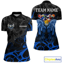 Load image into Gallery viewer, Black And Blue 8 Ball Wings Billiard Shirt For Women Custom Tribal Pool Jersey Team Polo &amp; 1/4 Zip TDM5775