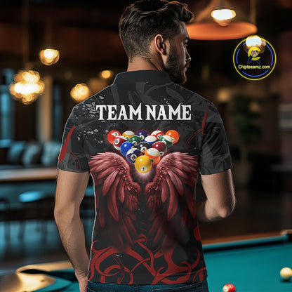 Black And Red 8 Ball Wings Billiard Shirt For Men Custom Tribal Pool Jersey Team Polo & 1/4 Zip TDM5776