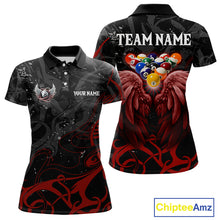Load image into Gallery viewer, Black And Red 8 Ball Wings Billiard Shirt For Women Custom Tribal Pool Jersey Team Polo &amp; 1/4 Zip TDM5776