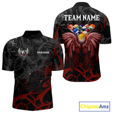 Load image into Gallery viewer, Black And Red 8 Ball Wings Billiard Shirt For Men Custom Tribal Pool Jersey Team Polo &amp; 1/4 Zip TDM5776