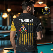 Load image into Gallery viewer, Yellow Black Grunge US Flag 8 Ball &amp; 9 Ball Pool Men's Billiard Shirt Custom Billiard Team Jersey TDM5777