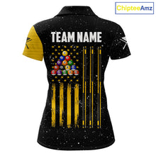 Load image into Gallery viewer, Yellow Black Grunge US Flag 8 Ball &amp; 9 Ball Pool Women's Billiard Shirt Custom Billiard Team Jersey TDM5777