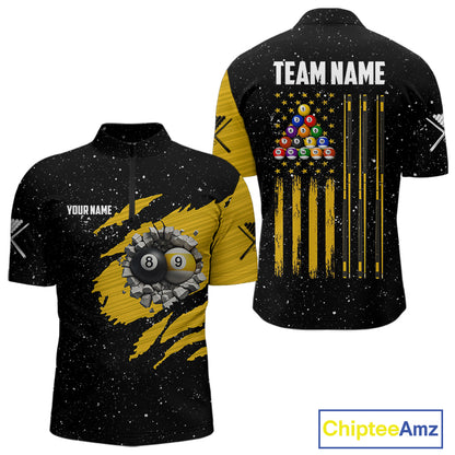 Yellow Black Grunge US Flag 8 Ball & 9 Ball Pool Men's Billiard Shirt Custom Billiard Team Jersey TDM5777