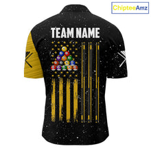 Load image into Gallery viewer, Yellow Black Grunge US Flag 8 Ball &amp; 9 Ball Pool Men's Billiard Shirt Custom Billiard Team Jersey TDM5777