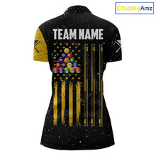 Load image into Gallery viewer, Yellow Black Grunge US Flag 8 Ball &amp; 9 Ball Pool Women's Billiard Shirt Custom Billiard Team Jersey TDM5777