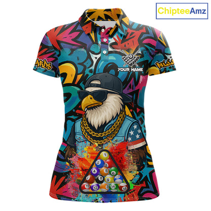 Funny Eagle Colorful Graffiti 8 Ball Billiard Shirt For Women Custom Billiard Jersey Pool Team Shirt TDM5782