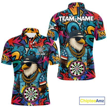 Funny Eagle Colorful Graffiti Darts Shirt For Men Custom Darts Jersey Team Polo & 1/4 Zip TDM5783