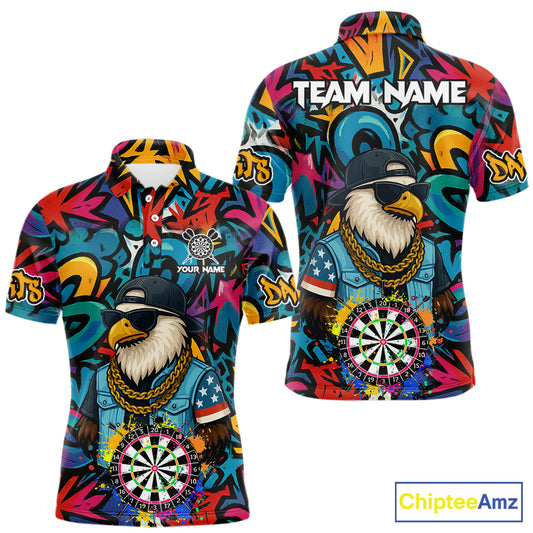 Funny Eagle Colorful Graffiti Darts Shirt For Men Custom Darts Jersey Team Polo & 1/4 Zip TDM5783